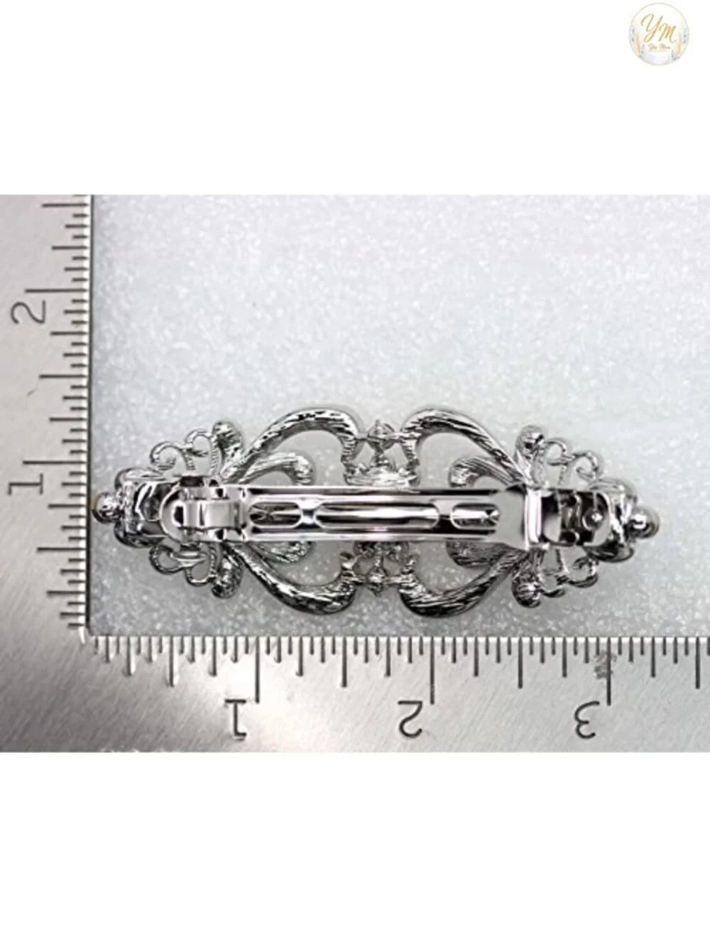 Crystal Floral Hair Barrette Hair Jewelry Clip Platinum Plated